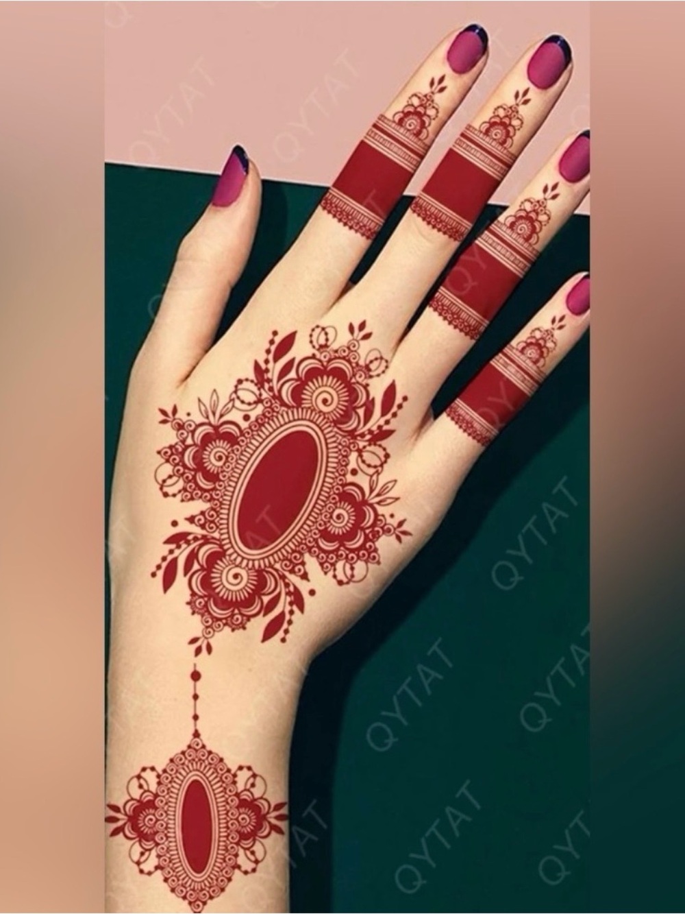 Red Floral Henna Temporary Tattoo Sticker - Women Other
